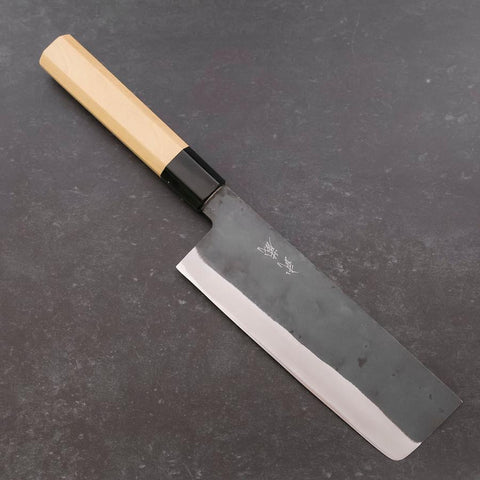Nakiri Blue steel #1 Revêtement Inox Kurouchi Manche en Buffle et Magnolia 165mm-[Musashi]-[Couteaux de cuisine japonais]
