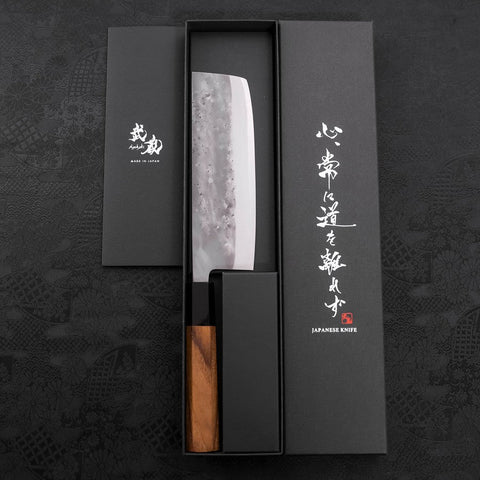 Nakiri Blue Steel #2 Revêtement Inox Nashiji Manche en Buffle et Bois de Teck 165mm-[Musashi]-[Couteaux de cuisine japonais]