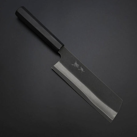 Nakiri Cobalt Stainless HRC62 Kurouchi Damascus Buffalo Ebony Handle 165mm (6.5”)-[Musashi]-[Couteaux de cuisine japonais]