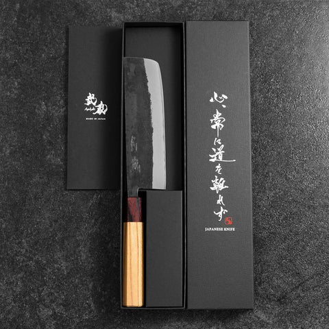 Nakiri Revêtement inox Blue Steel #2 Kurouchi Manche en Zelkova 165mm-[Musashi]-[Couteaux de cuisine japonais]