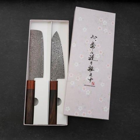 Nakiri & Santoku VG-10 Damas Manche en Ébène et Bois de Rose Sakura set-[Musashi]-[Couteaux de cuisine japonais]