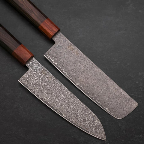 Nakiri & Santoku VG-10 Damascus Shitan Ebony Handle Sakura Set