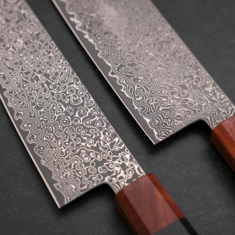 Nakiri & Santoku VG-10 Damascus Shitan Ebony Handle Sakura Set