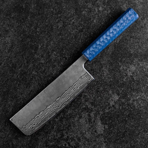Nakiri Silver Steel #3 Nashiji Miroir Damas Manche Urushi Bleu 65mm-[Musashi]-[Couteaux de cuisine japonais]