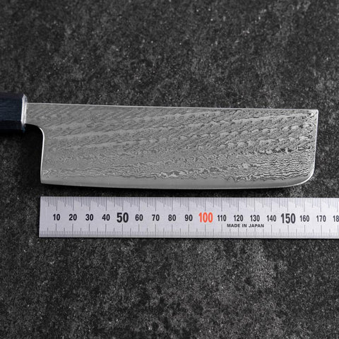 Nakiri Silver Steel #3 Nawame Damas Manche Urushi Bleu Sombre 165mm-[Musashi]-[Couteaux de cuisine japonais]