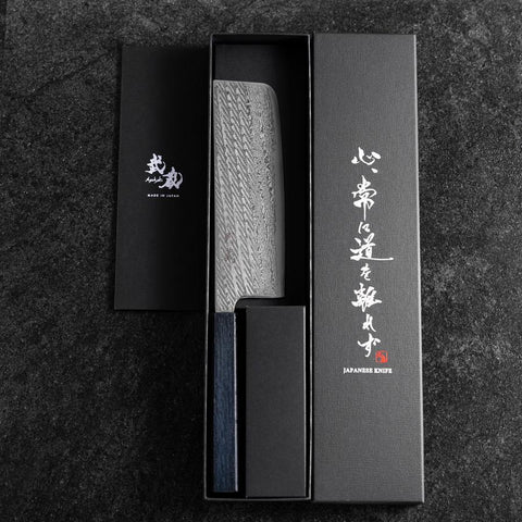 Nakiri Silver Steel #3 Nawame Damas Manche Urushi Bleu Sombre 165mm-[Musashi]-[Couteaux de cuisine japonais]