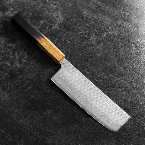 Nakiri Silver Steel #3 Nawame Damas Manche Yaki Urushi 165mm-[Musashi]-[Couteaux de cuisine japonais]