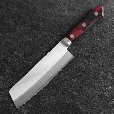 Nakiri Stainless Clad Blue Super Polished Western Black Red Handle 160mm (6.3”)-[Musashi]-[Couteaux de cuisine japonais]