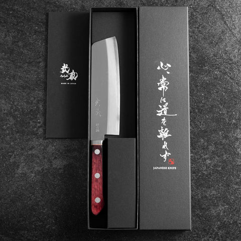 Nakiri Stainless Clad Blue Super Polished Western Black Red Handle 160mm (6.3”)-[Musashi]-[Couteaux de cuisine japonais]