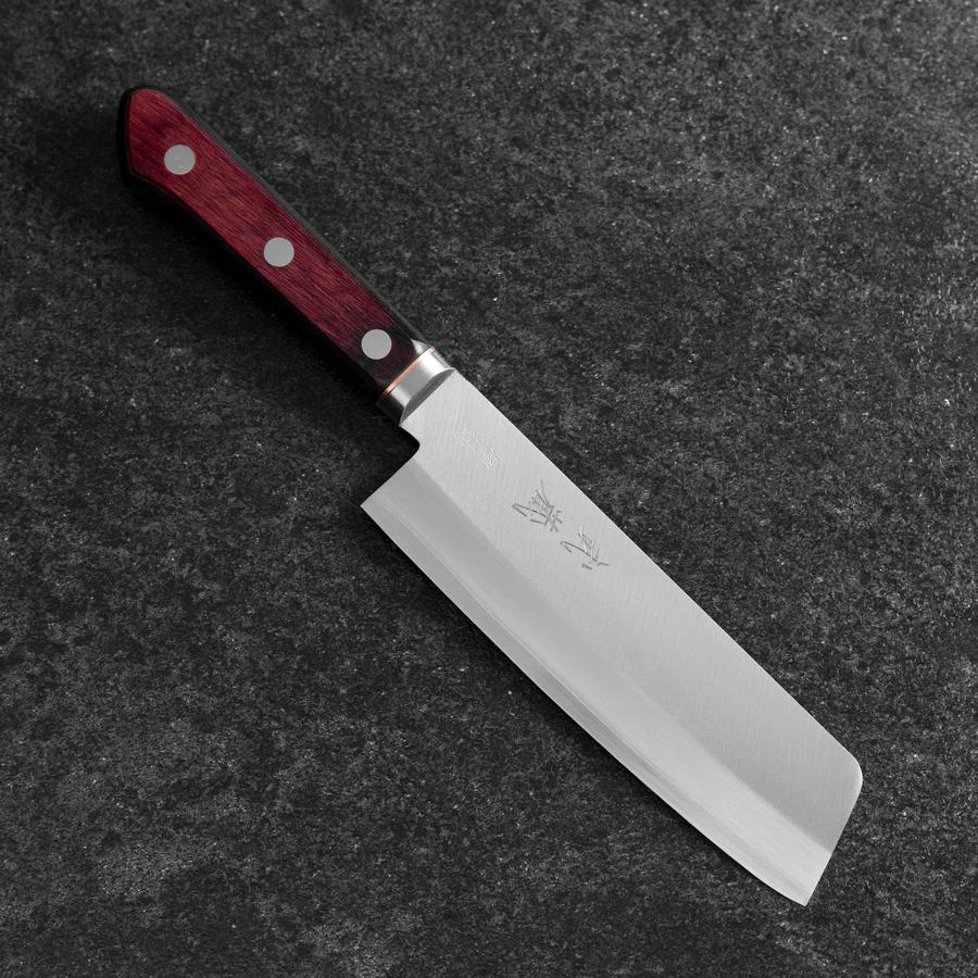 Nakiri Stainless Clad Blue Super Polished Western Black Red Handle 160mm (6.3”)-[Musashi]-[Couteaux de cuisine japonais]