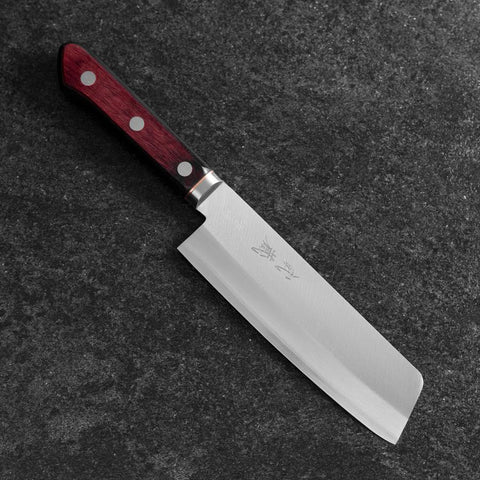 Nakiri Stainless Clad Blue Super Polished Western Black Red Handle 160mm (6.3”)-[Musashi]-[Couteaux de cuisine japonais]