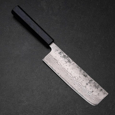 Nakiri Sweden Steel Nashiji Washi Damas Manche Urushi Bleu 165mm-[Musashi]-[Couteaux de cuisine japonais]