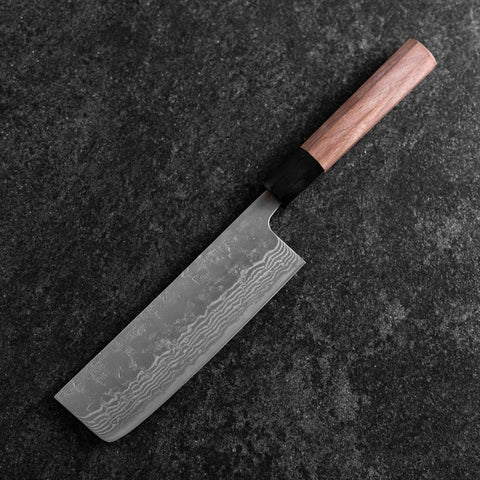 Nakiri Sweden Steel Nashiji Washi Damas Manche en Buffle et Noyer 165mm-[Musashi]-[Couteaux de cuisine japonais]