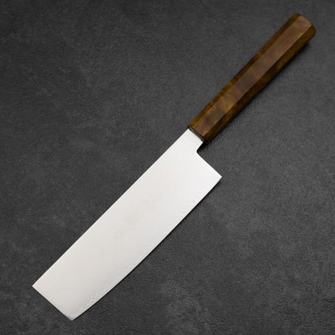 Nakiri VG-10 Damas Jaune Brun Manche en Bois de Bouleau 170mm-[Musashi]-[Couteaux de cuisine japonais]