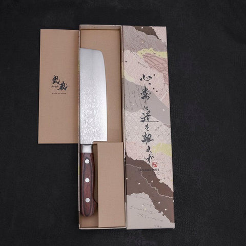 Nakiri VG-10 Damas Manche Occidental en Acajou 165mm-[Musashi]-[Couteaux de cuisine japonais]