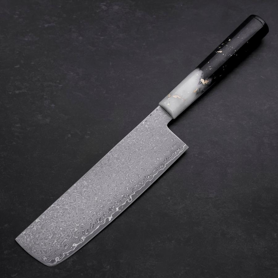 Nakiri VG-10 Damas Manche Océan Blanc Noir et Or 165mm-[Musashi]-[Couteaux de cuisine japonais]