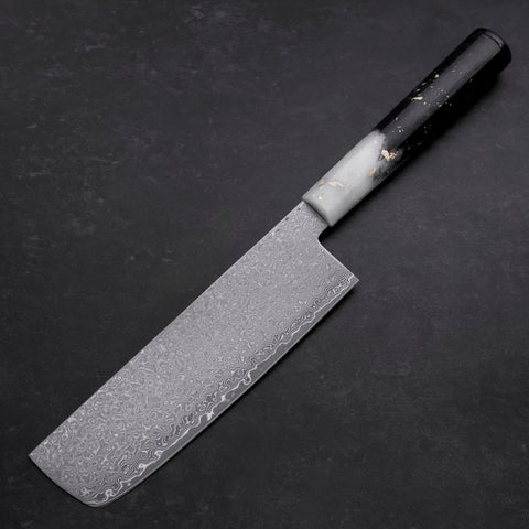 Nakiri VG-10 Damas Manche Océan Blanc Noir et Or 165mm-[Musashi]-[Couteaux de cuisine japonais]