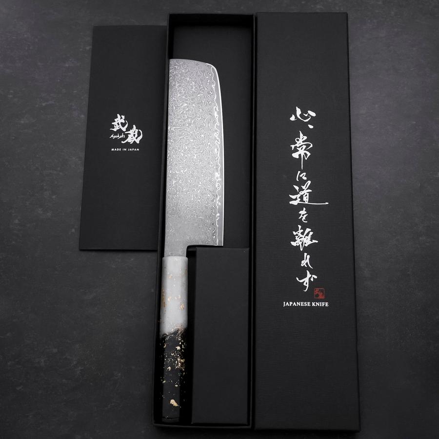 Nakiri VG-10 Damas Manche Océan Blanc Noir et Or 165mm-[Musashi]-[Couteaux de cuisine japonais]