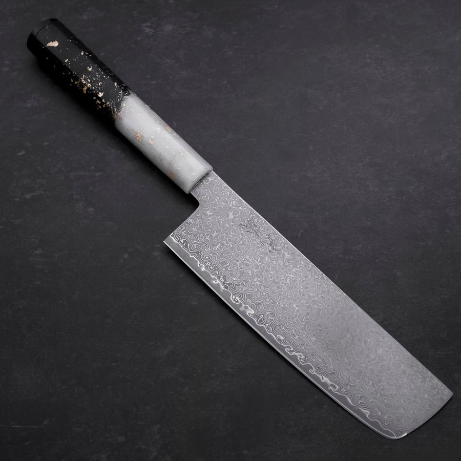 Nakiri VG-10 Damas Manche Océan Blanc Noir et Or 165mm-[Musashi]-[Couteaux de cuisine japonais]