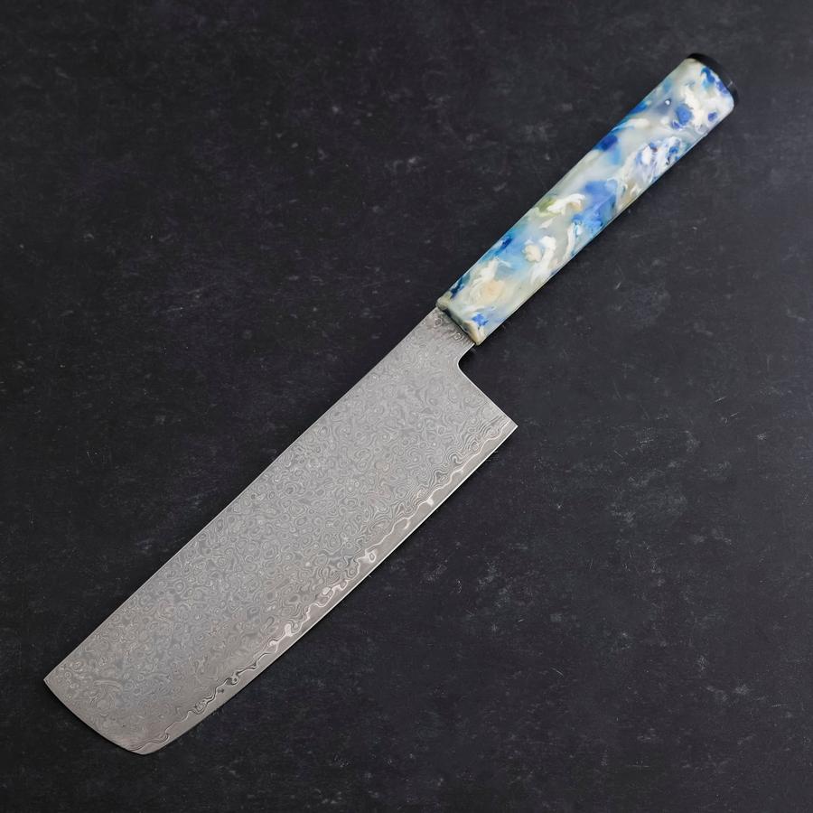 Nakiri VG-10 Damas Manche Océan Mélange Bleu et Blanc 165mm-[Musashi]-[Couteaux de cuisine japonais]
