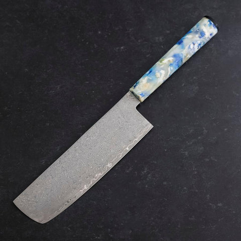 Nakiri VG-10 Damas Manche Océan Mélange Bleu et Blanc 165mm-[Musashi]-[Couteaux de cuisine japonais]