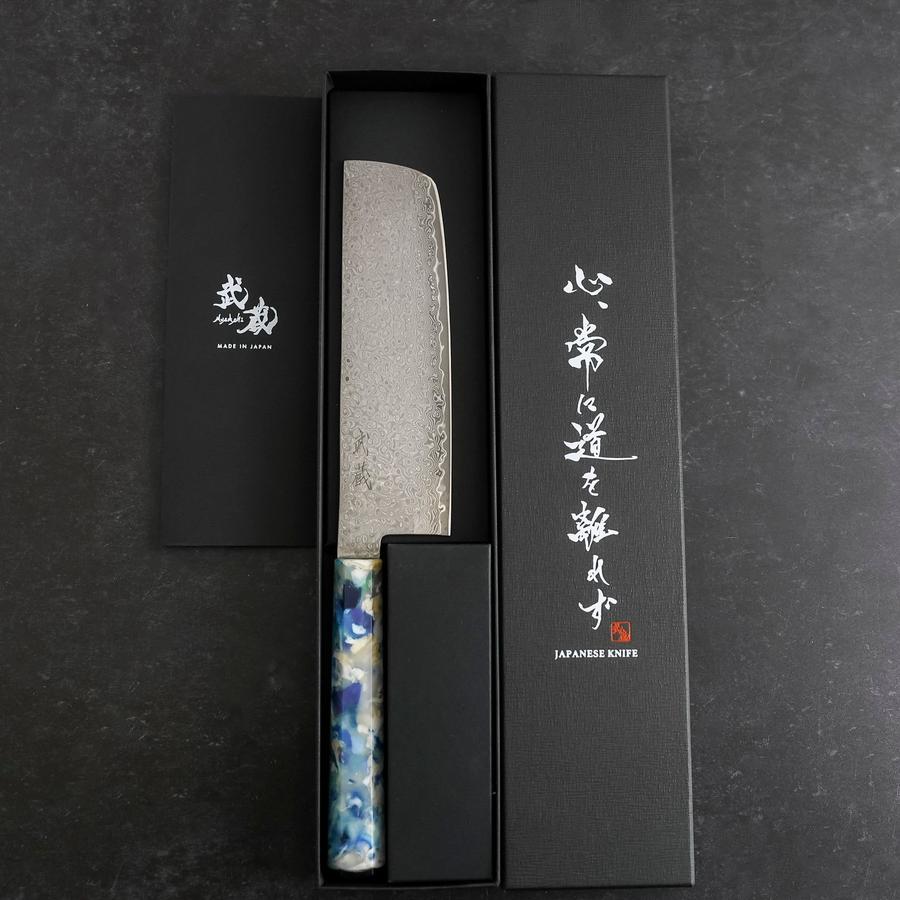 Nakiri VG-10 Damas Manche Océan Mélange Bleu et Blanc 165mm-[Musashi]-[Couteaux de cuisine japonais]