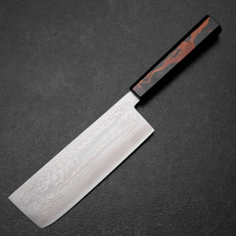 Nakiri VG-10 Damas Manche Urushi Rouge 170mm-[Musashi]-[Couteaux de cuisine japonais]