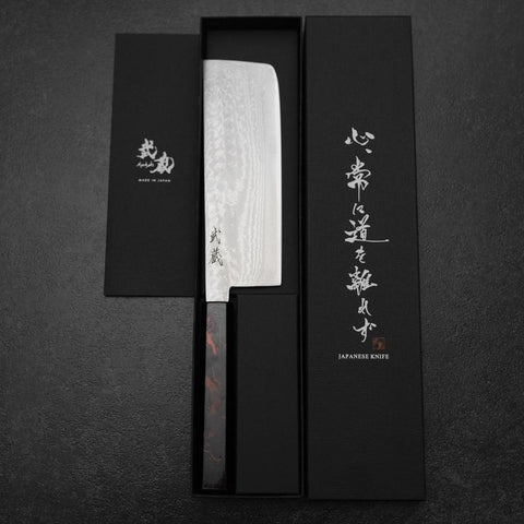 Nakiri VG-10 Damas Manche Urushi Rouge 170mm-[Musashi]-[Couteaux de cuisine japonais]