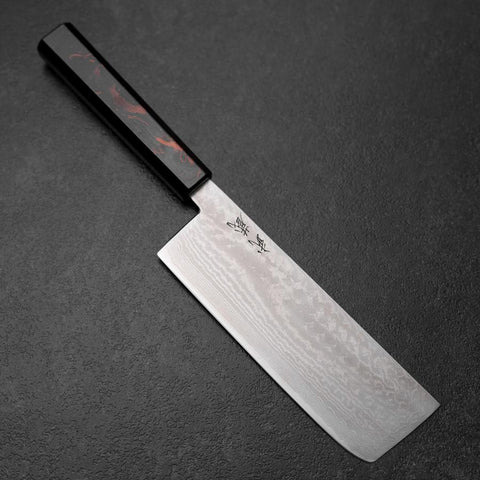 Nakiri VG-10 Damas Manche Urushi Rouge 170mm-[Musashi]-[Couteaux de cuisine japonais]