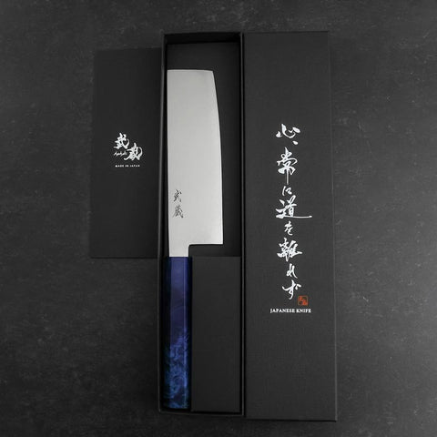 Nakiri VG-10 Damas Manche en Bois de Bouleau Bleu 170mm-[Musashi]-[Couteaux de cuisine japonais]