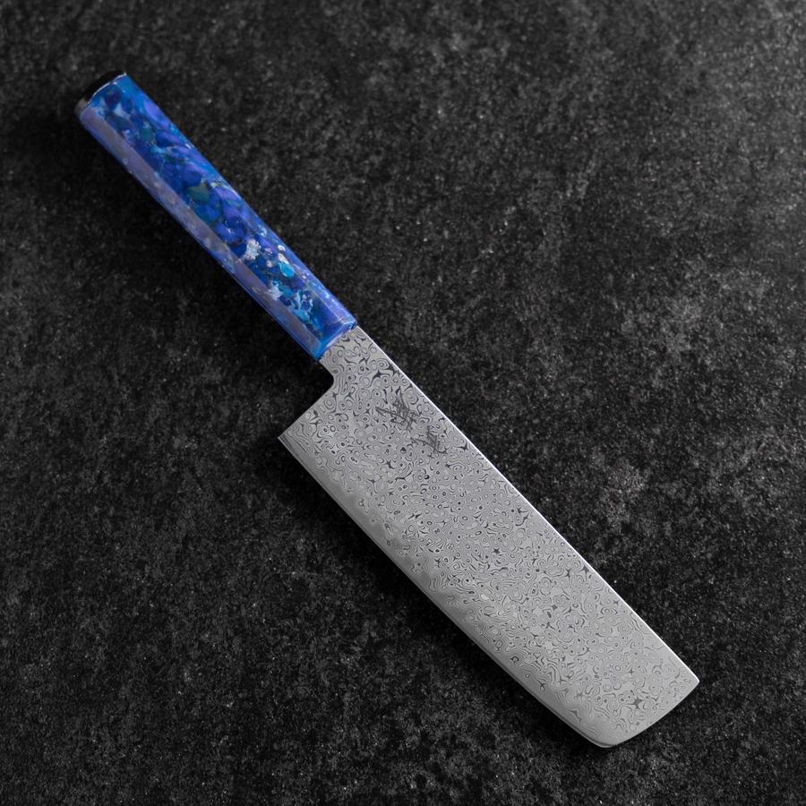 Nakiri VG-10 Damas Manche en Océan Bleu 165mm-[Musashi]-[Couteaux de cuisine japonais]