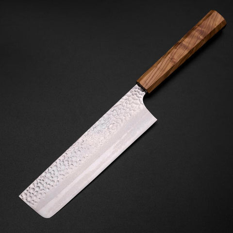 Nakiri VG-10 Miroir Tsuchime Damas Manche en Olivier 170mm-[Musashi]-[Couteaux de cuisine japonais]