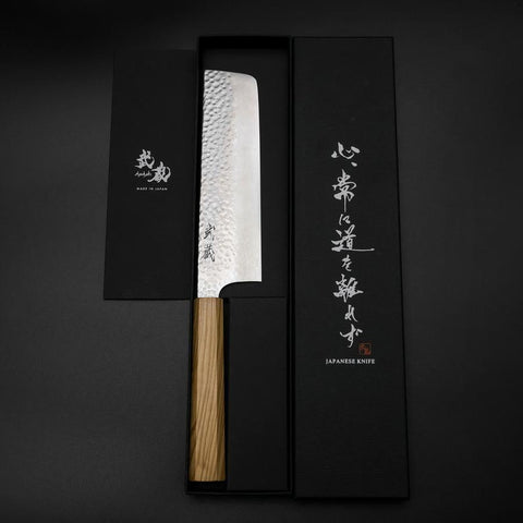 Nakiri VG-10 Miroir Tsuchime Damas Manche en Olivier 170mm-[Musashi]-[Couteaux de cuisine japonais]