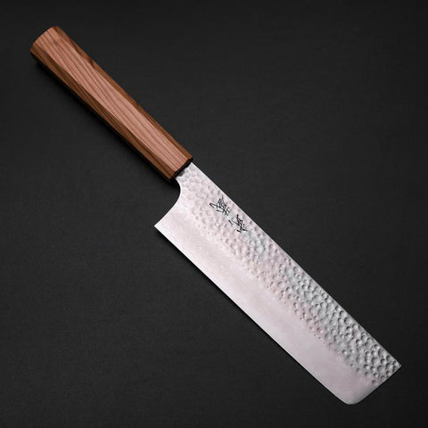 Nakiri VG-10 Miroir Tsuchime Damas Manche en Olivier 170mm-[Musashi]-[Couteaux de cuisine japonais]
