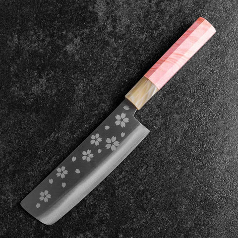 Nakiri VG-10 Poli Sakura Manche en Buffle et Érable Rose Sombre 165mm-[Musashi]-[Couteaux de cuisine japonais]