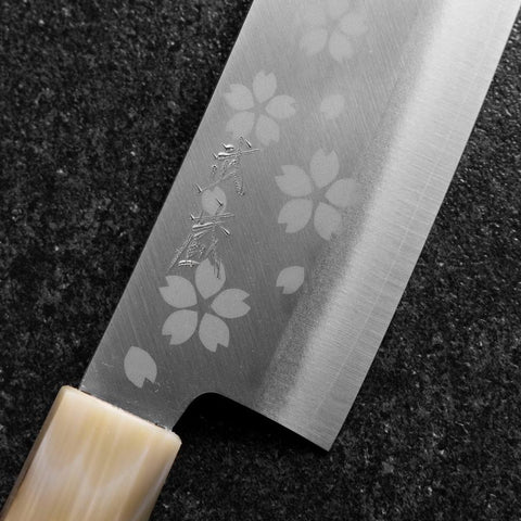 Nakiri VG-10 Poli Sakura Manche en Buffle et Érable Rose Sombre 165mm-[Musashi]-[Couteaux de cuisine japonais]