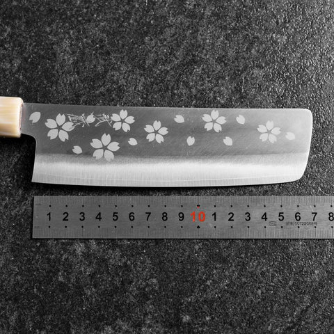 Nakiri VG-10 Poli Sakura Manche en Buffle et Érable Rose Sombre 165mm-[Musashi]-[Couteaux de cuisine japonais]