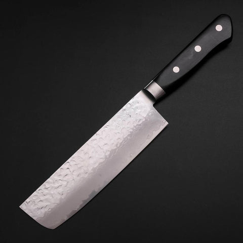 Nakiri VG-10 Tsuchime Damascus Western Black Handle 165mm (6.5”)-[Musashi]-[Japanese-Kitchen-Knives]