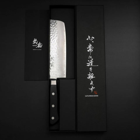Nakiri VG-10 Tsuchime Damascus Western Black Handle 165mm (6.5”)-[Musashi]-[Japanese-Kitchen-Knives]