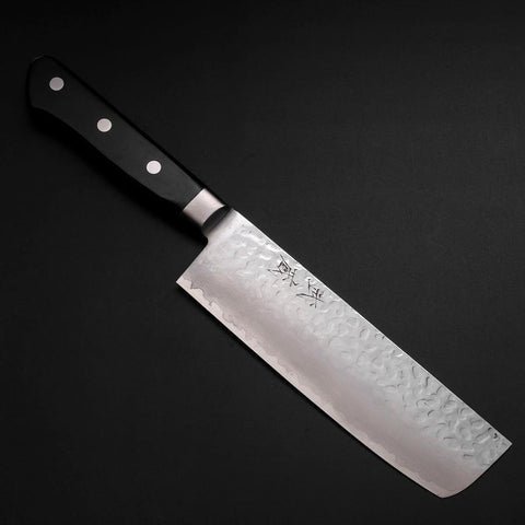 Nakiri VG-10 Tsuchime Damascus Western Black Handle 165mm (6.5”)-[Musashi]-[Japanese-Kitchen-Knives]