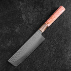 Nakiri VG-10 Tsuchime Damas Manche en Buffle et Érable Rose foncé 170mm-[Musashi]-[Couteaux de cuisine japonais]