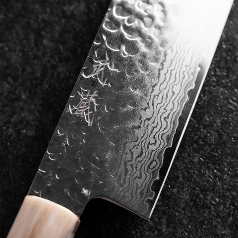 Nakiri VG-10 Tsuchime Damas Manche en Buffle et Érable Rose foncé 170mm-[Musashi]-[Couteaux de cuisine japonais]