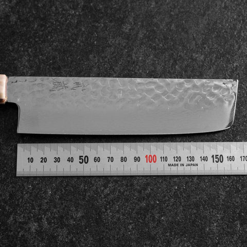 Nakiri VG-10 Tsuchime Damas Manche en Buffle et Érable Rose foncé 170mm-[Musashi]-[Couteaux de cuisine japonais]