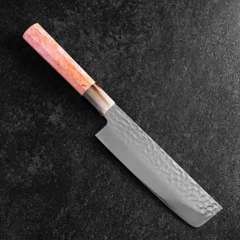 Nakiri VG-10 Tsuchime Damas Manche en Buffle et Érable Rose foncé 170mm-[Musashi]-[Couteaux de cuisine japonais]