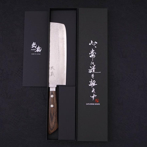 Couteau Nakiri VG-10 Tsuchime Damas Manche Occidental Marron 165mm-[Musashi]-[Couteaux de cuisine japonais]