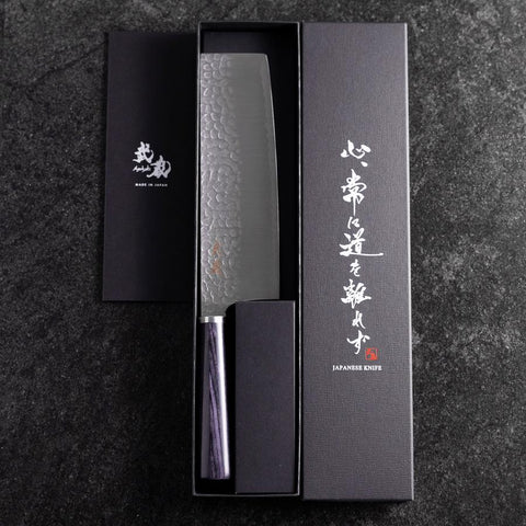 Nakiri VG-10 Tsuchime Oval Purple Handle 180mm (7”)-[Musashi]-[Japanese-Kitchen-Knives]