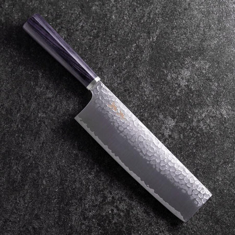 Nakiri VG-10 Tsuchime Oval Purple Handle 180mm (7”)-[Musashi]-[Japanese-Kitchen-Knives]