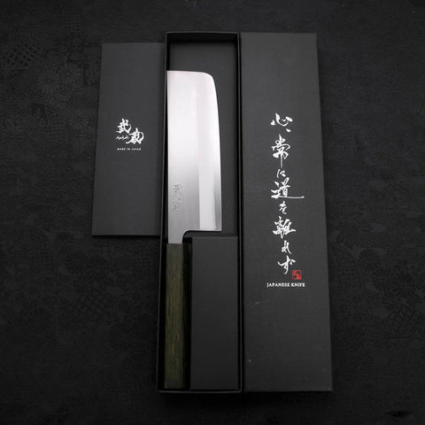 Nakiri White Steel #1 Revêtement Inox Poli Manche Urushi Vert 165mm-[Musashi]-[Couteaux de cuisine japonais]