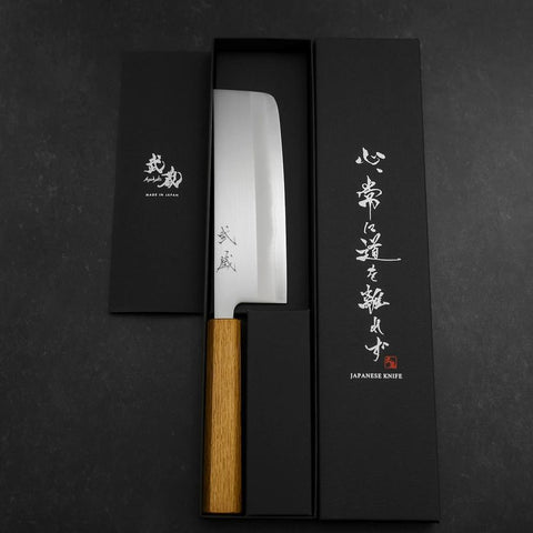 Nakiri White Steel #1 Revêtement Inox Poli Manche en Chêne 165mm-[Musashi]-[Couteaux de cuisine japonais]