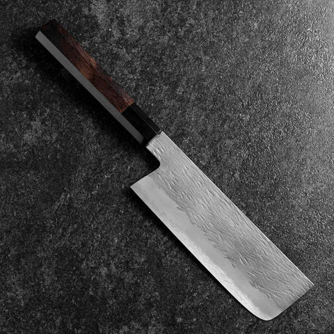 Nakiri White Steel #1 Tsuchime Manche en Buffle et Ébène 165mm-[Musashi]-[Couteaux de cuisine japonais]